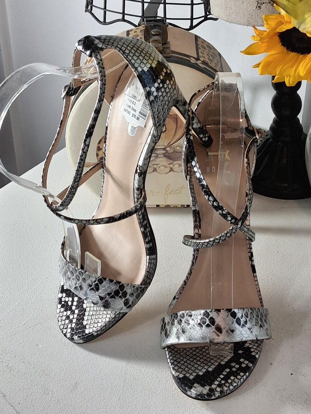 Mix No 6 Metallic Silver/Black Animal Print Heels Sz 6.5M Like New